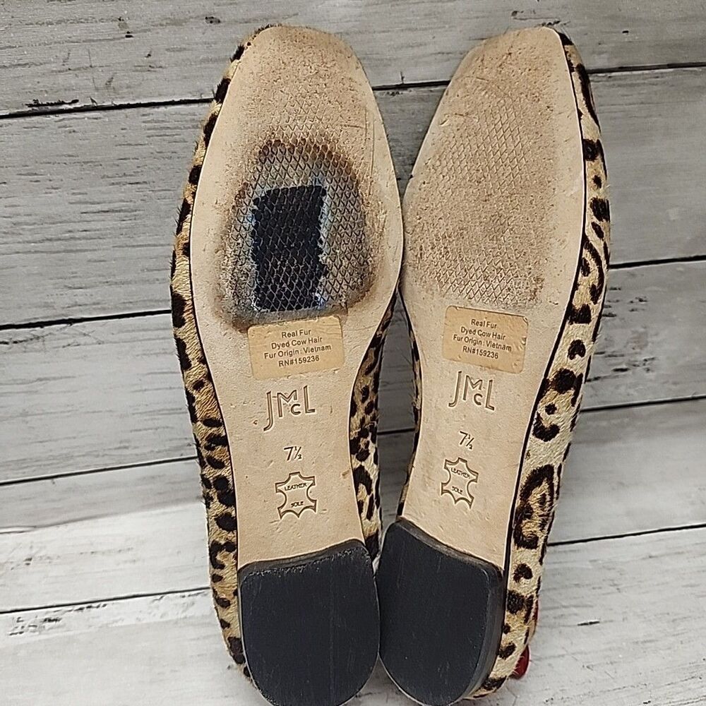 J. McLAUGHLIN Anastasia Leopard Calf Hair Ballet Flats Red Trim Sz 7.5 - Picture 11 of 12